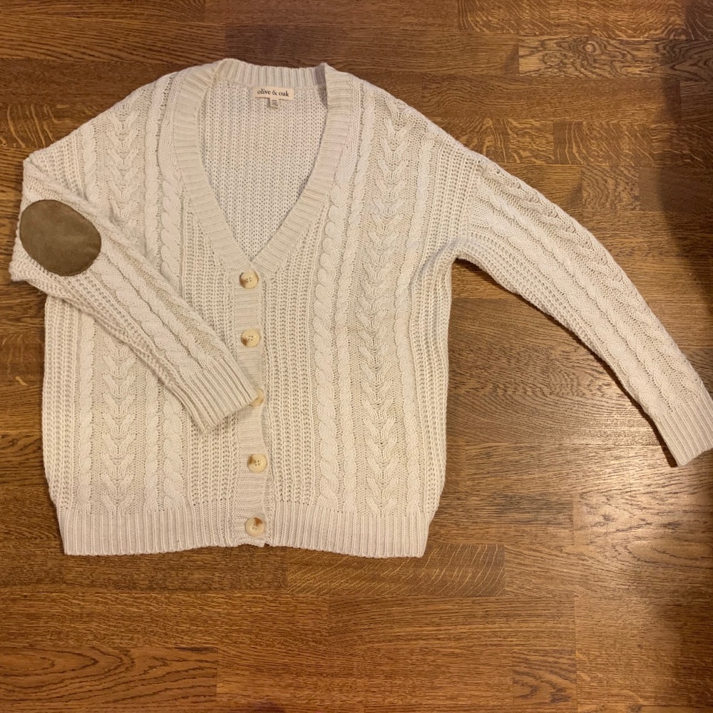 Button Cardigan With Brown Corduroy Elbow Patches